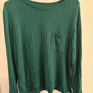 stars above Green Ribbed Crewneck Sweater with Chest Pocket